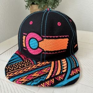 Zephyr Black Snapback Hat with Teal, Pink & Orange Tribal Print
